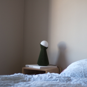 Forest green Sera table lamp on a shelf